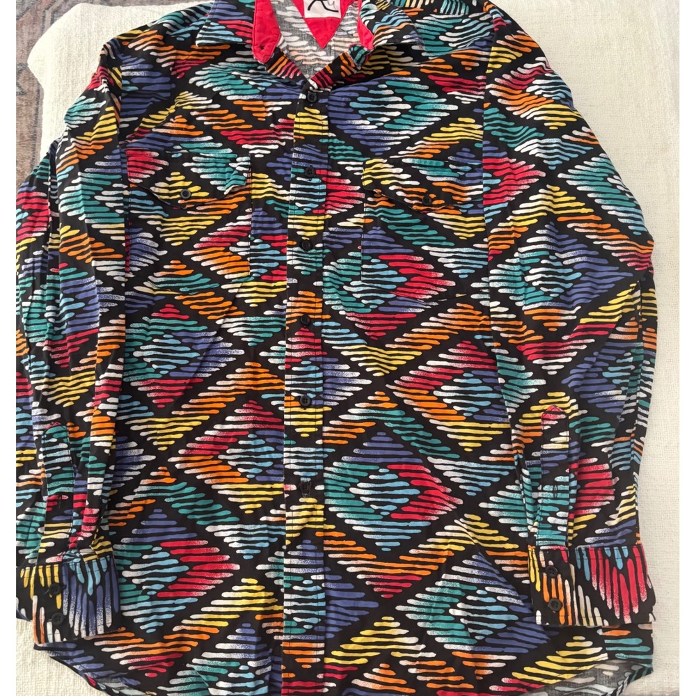Vintage Roper Mens Western Shirt Multicolor Southwestern Geometric Print Medium